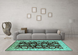 Machine Washable Oriental Turquoise Industrial Area Rugs in a Living Room,, wshurb3222turq