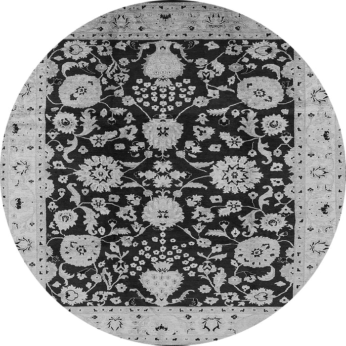 Round Machine Washable Oriental Gray Industrial Rug, wshurb3222gry