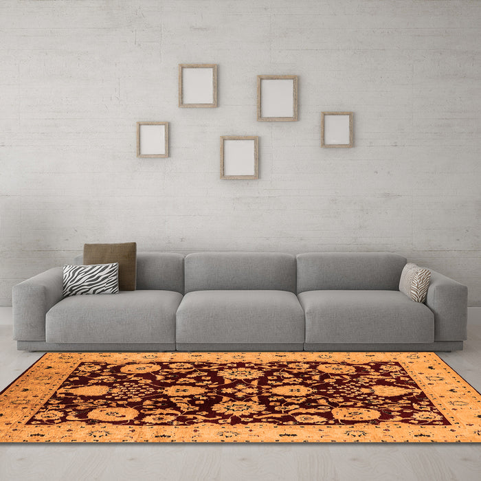 Machine Washable Oriental Orange Industrial Area Rugs in a Living Room, wshurb3222org