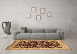Machine Washable Oriental Brown Industrial Rug in a Living Room,, wshurb3222brn
