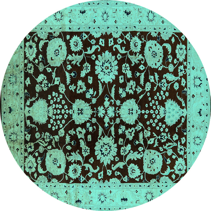 Round Machine Washable Oriental Turquoise Industrial Area Rugs, wshurb3222turq