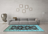 Machine Washable Oriental Light Blue Industrial Rug, wshurb3222lblu