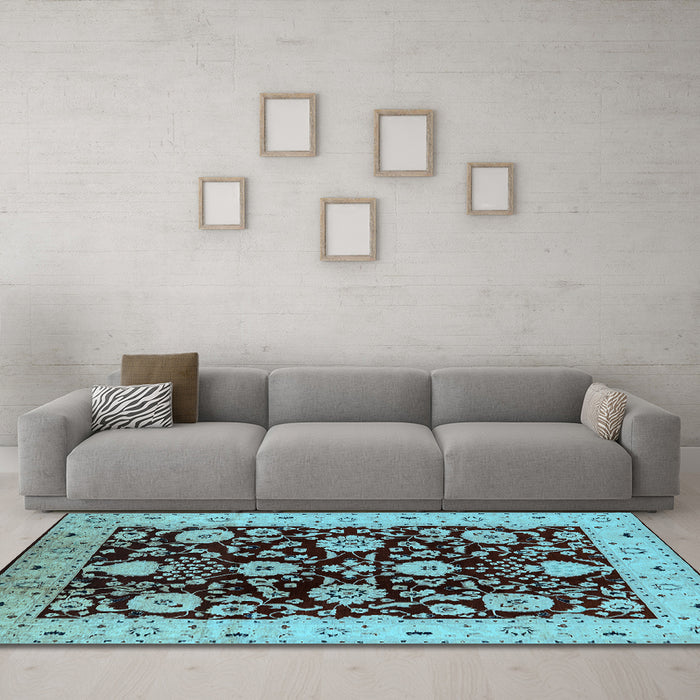 Machine Washable Oriental Light Blue Industrial Rug in a Living Room, wshurb3222lblu
