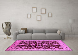 Machine Washable Oriental Pink Industrial Rug in a Living Room, wshurb3222pnk