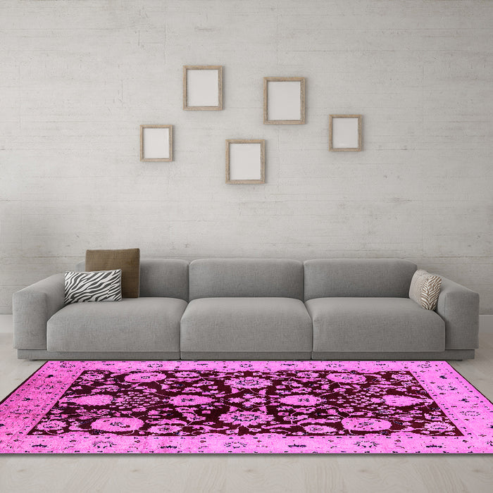 Machine Washable Oriental Pink Industrial Rug in a Living Room, wshurb3222pnk