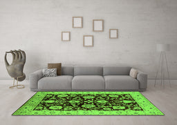 Machine Washable Oriental Green Industrial Area Rugs in a Living Room,, wshurb3222grn