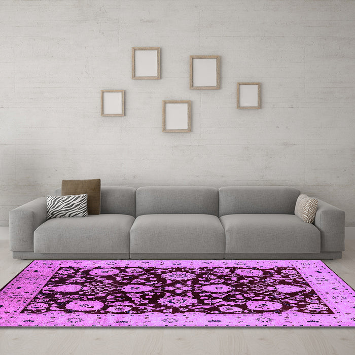 Machine Washable Oriental Purple Industrial Area Rugs in a Living Room, wshurb3222pur