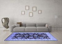 Machine Washable Oriental Blue Industrial Rug, wshurb3222blu