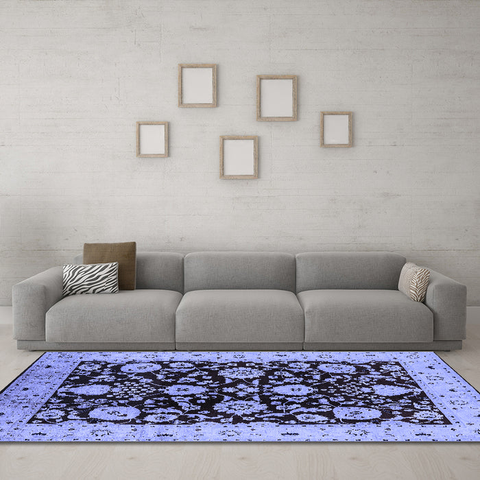 Machine Washable Oriental Blue Industrial Rug in a Living Room, wshurb3222blu