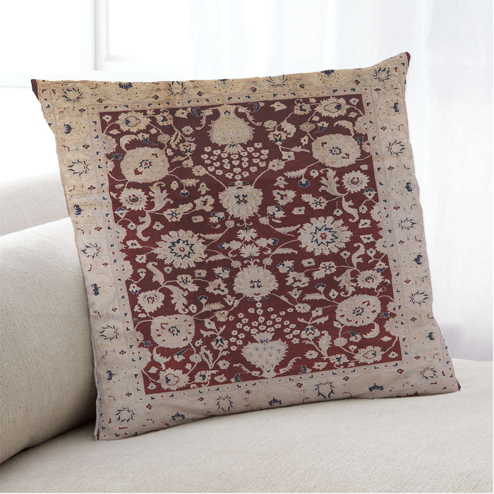 Lifestyle Image of Mid-Century Modern Urban Square Saffron Red Throw Pillow, 18 inch by 18 inch, pwurb3222