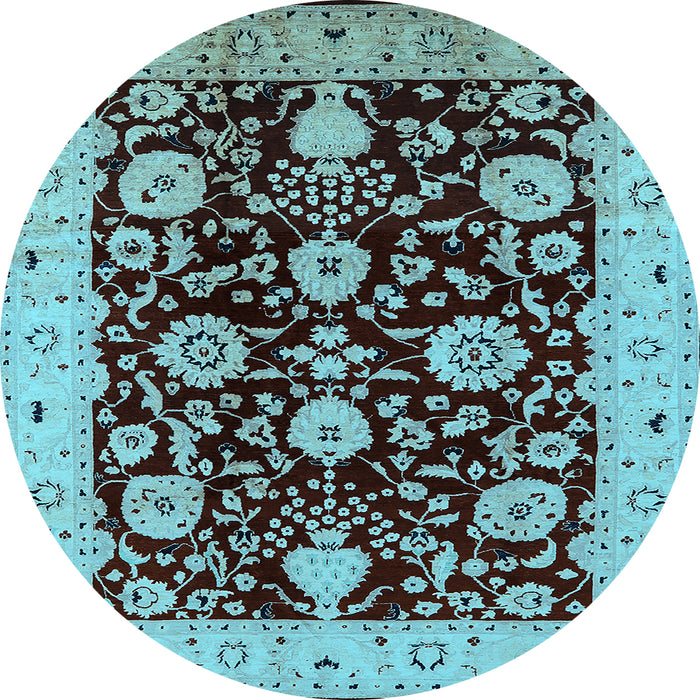 Round Machine Washable Oriental Light Blue Industrial Rug, wshurb3222lblu