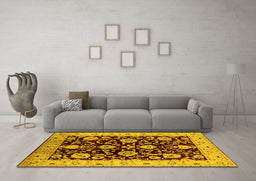 Machine Washable Oriental Yellow Industrial Rug in a Living Room, wshurb3222yw