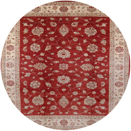 Round Mid-Century Modern Red Oriental Rug, urb3223
