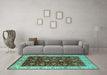 Machine Washable Oriental Turquoise Industrial Area Rugs in a Living Room,, wshurb3223turq