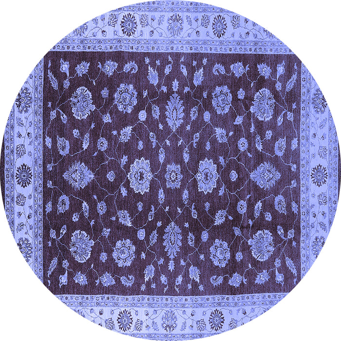 Round Machine Washable Oriental Blue Industrial Rug, wshurb3223blu