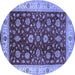 Round Machine Washable Oriental Blue Industrial Rug, wshurb3223blu