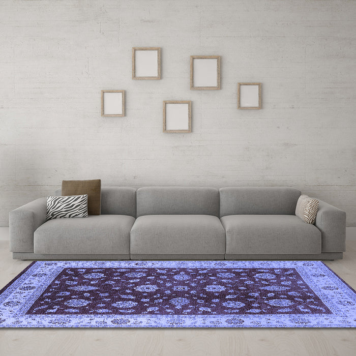 Machine Washable Oriental Blue Industrial Rug in a Living Room, wshurb3223blu