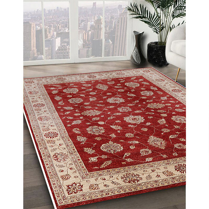 Mid-Century Modern Red Oriental Rug in Family Room, urb3223