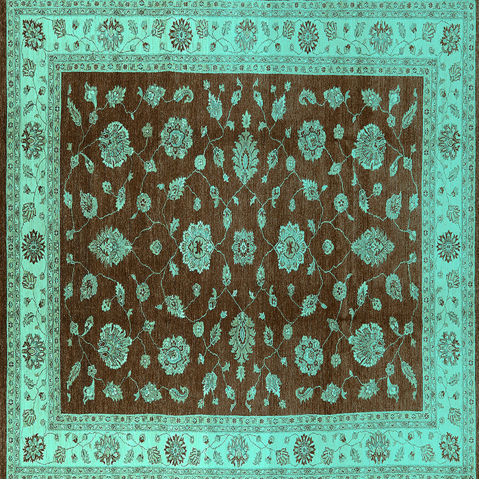 Square Machine Washable Oriental Turquoise Industrial Area Rugs, wshurb3223turq