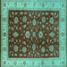 Square Machine Washable Oriental Turquoise Industrial Area Rugs, wshurb3223turq