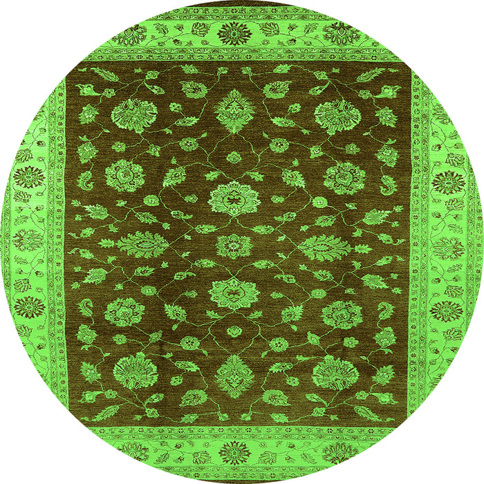 Round Machine Washable Oriental Green Industrial Area Rugs, wshurb3223grn