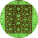 Round Machine Washable Oriental Green Industrial Area Rugs, wshurb3223grn