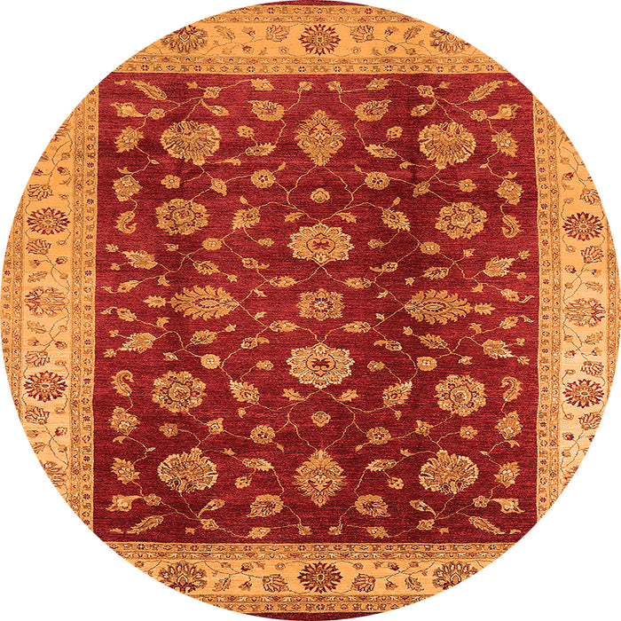 Round Machine Washable Oriental Orange Industrial Area Rugs, wshurb3223org
