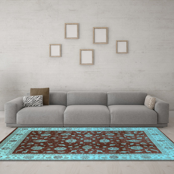 Machine Washable Oriental Light Blue Industrial Rug in a Living Room, wshurb3223lblu