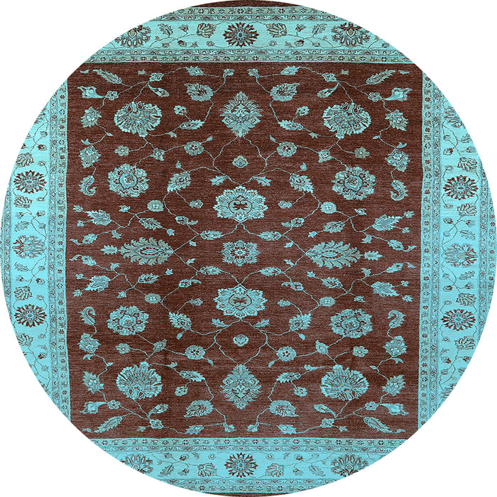 Round Machine Washable Oriental Light Blue Industrial Rug, wshurb3223lblu
