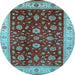 Round Machine Washable Oriental Light Blue Industrial Rug, wshurb3223lblu