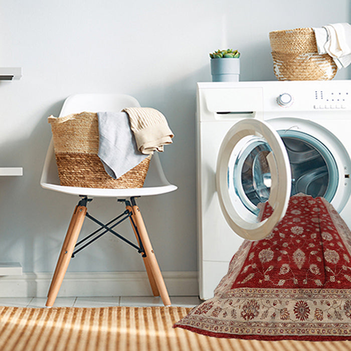 Machine Washable Industrial Modern Red Rug in a Washing Machine, wshurb3223