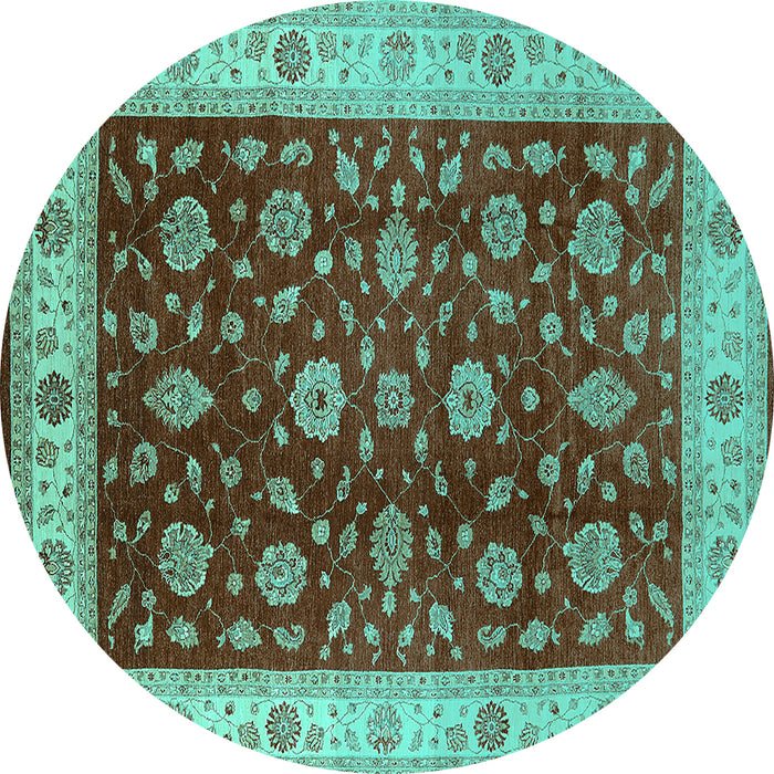 Round Oriental Turquoise Industrial Rug, urb3223turq