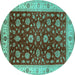 Round Oriental Turquoise Industrial Rug, urb3223turq