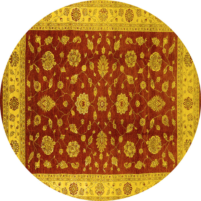 Round Machine Washable Oriental Yellow Industrial Rug, wshurb3223yw