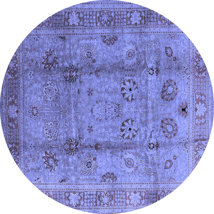 Round Machine Washable Oriental Blue Industrial Rug, wshurb3224blu