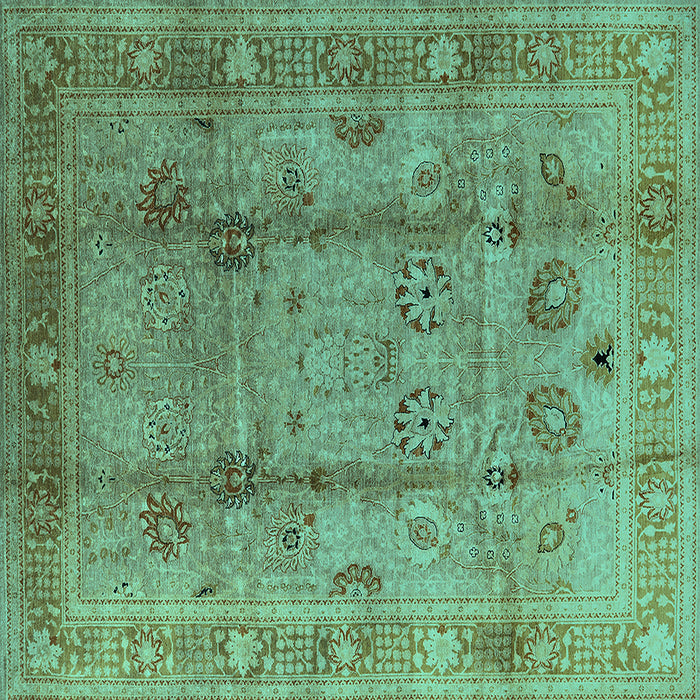 Square Machine Washable Oriental Turquoise Industrial Area Rugs, wshurb3224turq