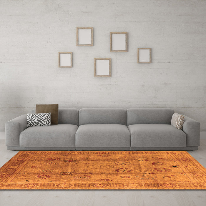 Machine Washable Oriental Orange Industrial Area Rugs in a Living Room, wshurb3224org