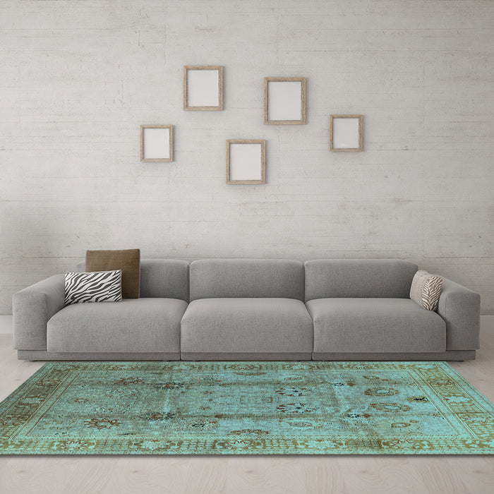 Machine Washable Oriental Light Blue Industrial Rug in a Living Room, wshurb3224lblu