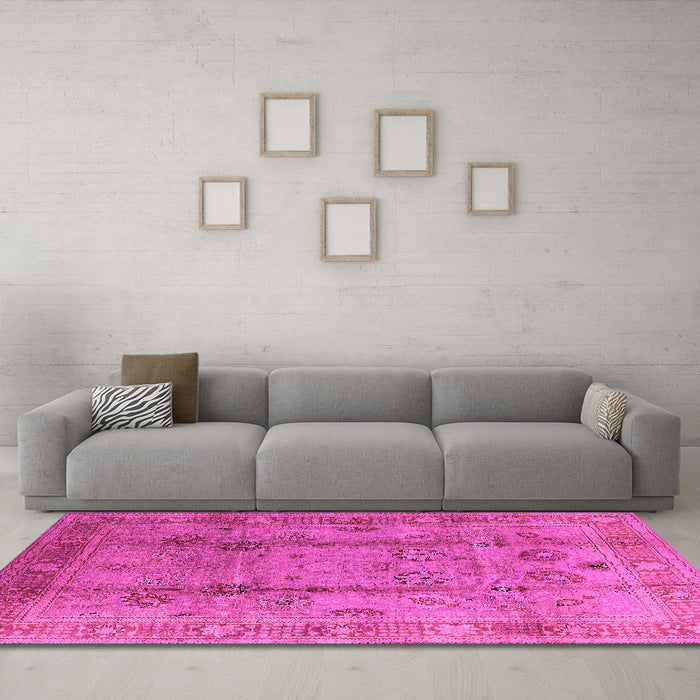 Machine Washable Oriental Pink Industrial Rug in a Living Room, wshurb3224pnk