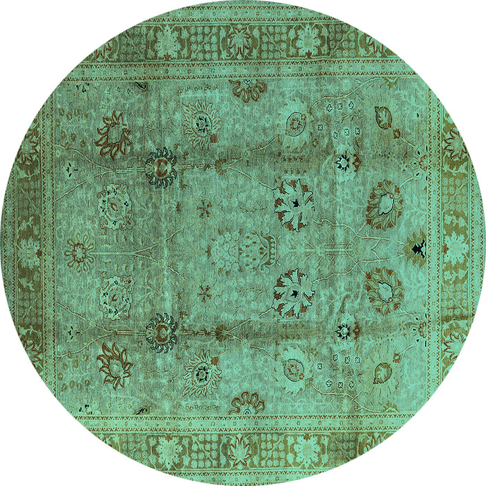 Round Machine Washable Oriental Turquoise Industrial Area Rugs, wshurb3224turq