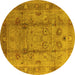 Round Oriental Yellow Industrial Rug, urb3224yw