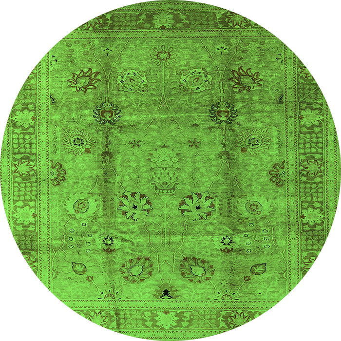 Round Machine Washable Oriental Green Industrial Area Rugs, wshurb3224grn