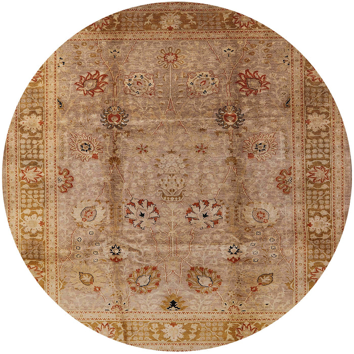Round Mid-Century Modern Brown Sand Brown Oriental Rug, urb3224