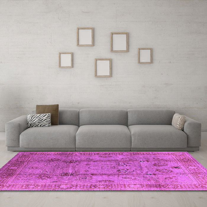 Machine Washable Oriental Purple Industrial Area Rugs in a Living Room, wshurb3224pur