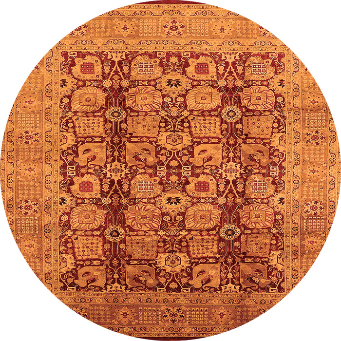 Round Machine Washable Oriental Orange Industrial Area Rugs, wshurb3225org