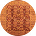 Round Machine Washable Oriental Orange Industrial Area Rugs, wshurb3225org