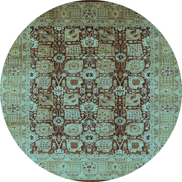 Round Machine Washable Oriental Light Blue Industrial Rug, wshurb3225lblu