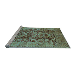 Sideview of Machine Washable Oriental Light Blue Industrial Rug, wshurb3225lblu