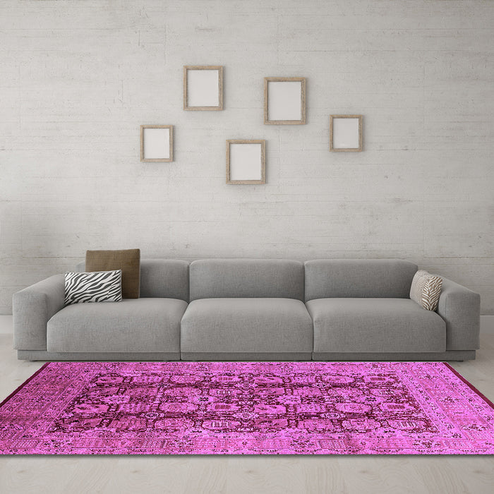 Machine Washable Oriental Purple Industrial Area Rugs in a Living Room, wshurb3225pur