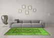 Machine Washable Oriental Green Industrial Area Rugs in a Living Room,, wshurb3225grn